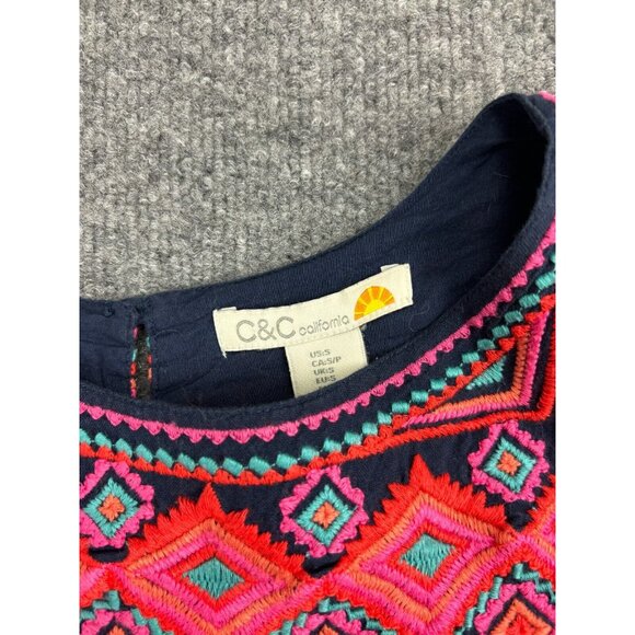 C&C California Shift Dress Women's S Embroidered Aztec Sleeveless Pockets Lined - Picture 2 of 7